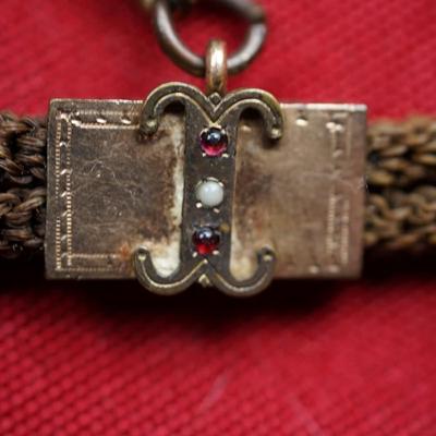 ANTIQUE VICTORIAN ERA HAIR WATCH FOB W/ ROSE GOLD ENGRAVING/ LOCKET