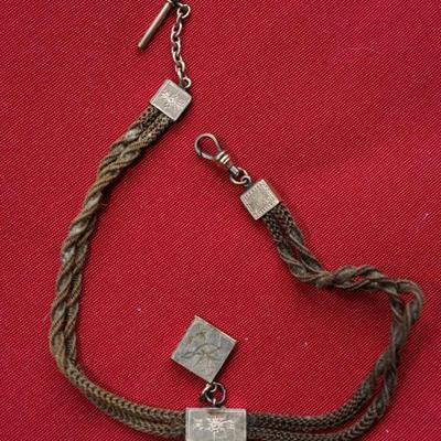 ANTIQUE VICTORIAN ERA HAIR WATCH FOB W/ ROSE GOLD ENGRAVING/ LOCKET