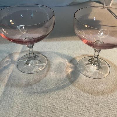 Fostoria Pink Champaign glasses 7, w/plates (Dresden)