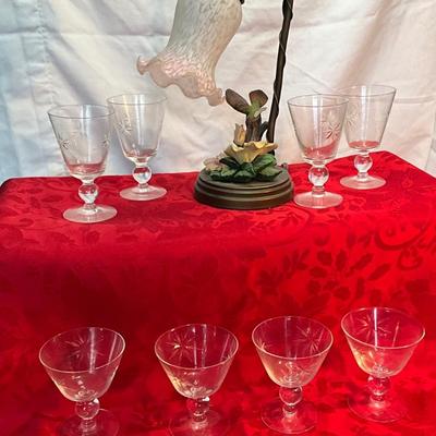 Hummingbird lamp with MCM Sevron Starfire Wine glasses
