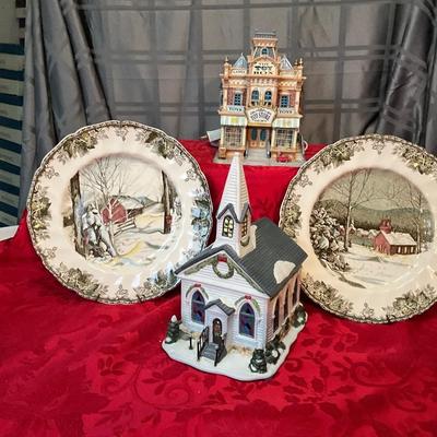 Christmas Village and Johnson Brother Plates, made in England