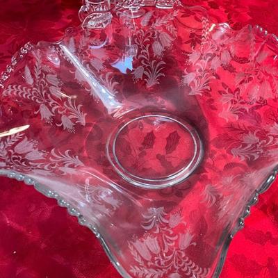 Fostoria serving bowl w/Xmas platter and shot glasses