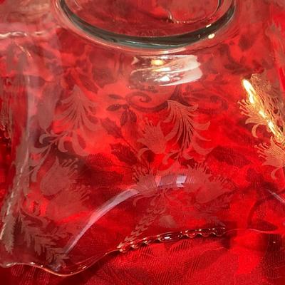 Fostoria serving bowl w/Xmas platter and shot glasses