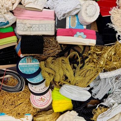 Huge Vintage Sewing Notions Lot for Seamstresses - variety of lace trim, fringe, binding, etc