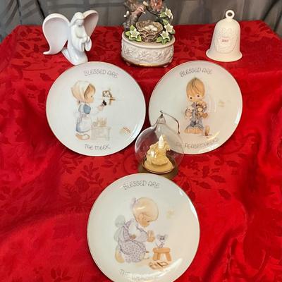 Precious Moments Plates, Sankyo Birds Music Box, plus