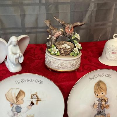 Precious Moments Plates, Sankyo Birds Music Box, plus