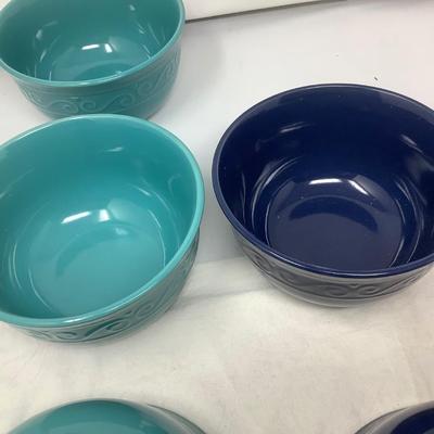 Sale Photo Thumbnail #270: Royal Norfolk bowls 3 light blue and two dark blue.  You also get two red bowls with no name.