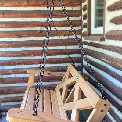 LOT 55: Hanging Wooden Porch Swing with Metal Chain by Backyard Discovery