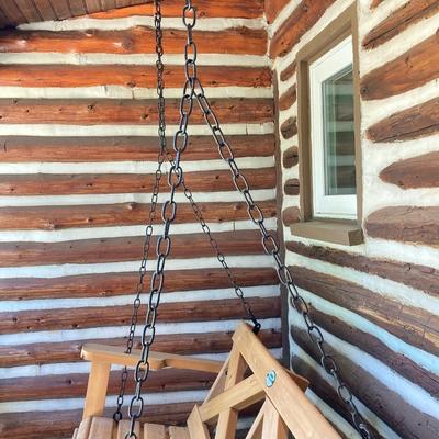 LOT 55: Hanging Wooden Porch Swing with Metal Chain by Backyard Discovery