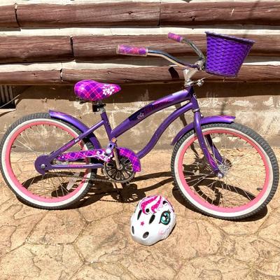 LOT 61: Women’s Pink Electra Bicycle, Girls Purple Kent Tiki Bay Bicycles and Child’s Helmet