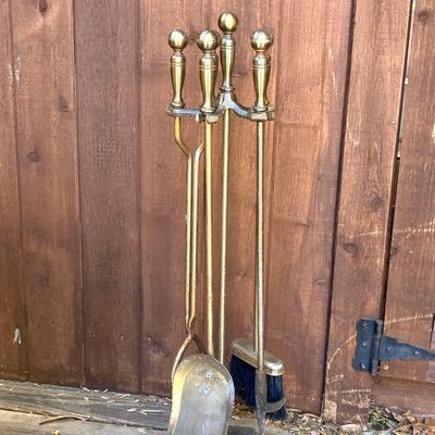 LOT 62: Vintage Brass Fireplace Tool Set with Stand