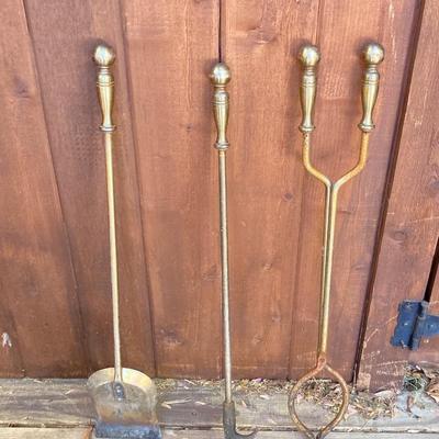 LOT 62: Vintage Brass Fireplace Tool Set with Stand