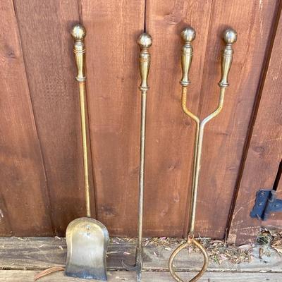 LOT 62: Vintage Brass Fireplace Tool Set with Stand