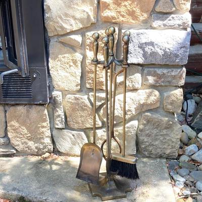 LOT 62: Vintage Brass Fireplace Tool Set with Stand