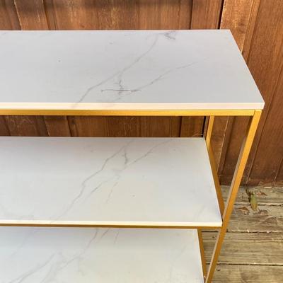 LOT 63: Set of Two (2) Book Shelves with Faux Marble (Plastic) Tops and Metal Sides and Book Ends