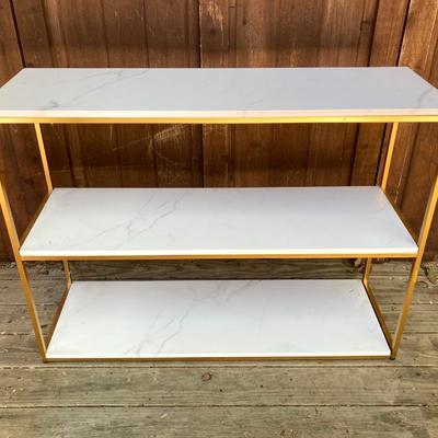 LOT 63: Set of Two (2) Book Shelves with Faux Marble (Plastic) Tops and Metal Sides and Book Ends