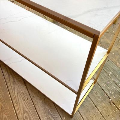 LOT 63: Set of Two (2) Book Shelves with Faux Marble (Plastic) Tops and Metal Sides and Book Ends