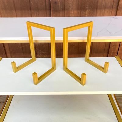 LOT 63: Set of Two (2) Book Shelves with Faux Marble (Plastic) Tops and Metal Sides and Book Ends