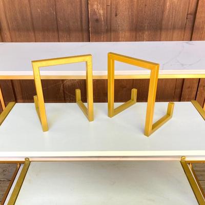 LOT 63: Set of Two (2) Book Shelves with Faux Marble (Plastic) Tops and Metal Sides and Book Ends