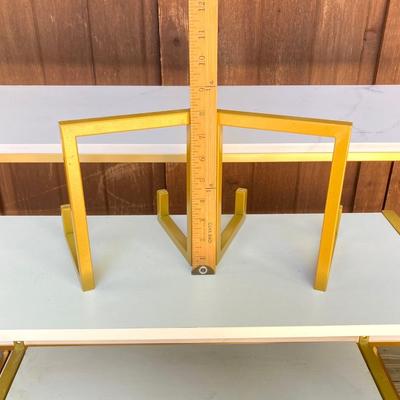 LOT 63: Set of Two (2) Book Shelves with Faux Marble (Plastic) Tops and Metal Sides and Book Ends