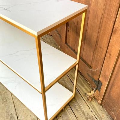 LOT 63: Set of Two (2) Book Shelves with Faux Marble (Plastic) Tops and Metal Sides and Book Ends