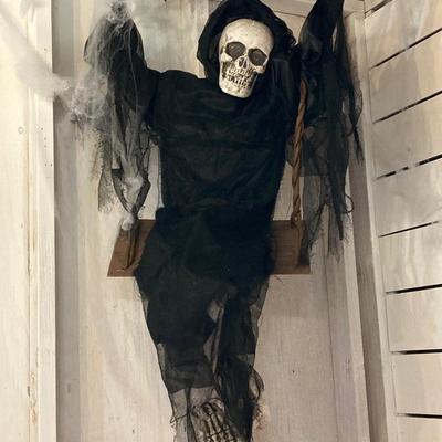 LOT 64: Scary Halloween Skeleton/Reaper on a Swing Indoor/Outdoor Decoration