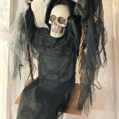 LOT 64: Scary Halloween Skeleton/Reaper on a Swing Indoor/Outdoor Decoration