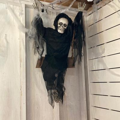 LOT 64: Scary Halloween Skeleton/Reaper on a Swing Indoor/Outdoor Decoration