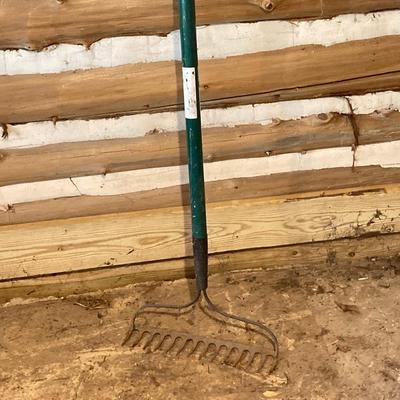 LOT 69: Collection of Gardening/Farming Tool Including Shovels, Rake, Pitch Fork, Hoe ad Post Digger