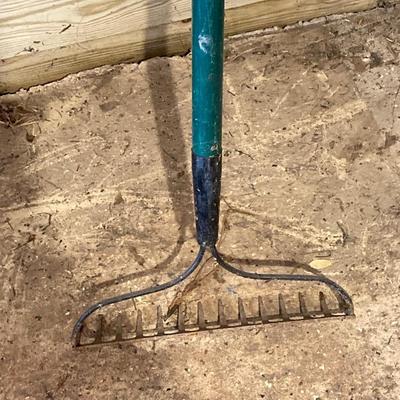 LOT 69: Collection of Gardening/Farming Tool Including Shovels, Rake, Pitch Fork, Hoe ad Post Digger