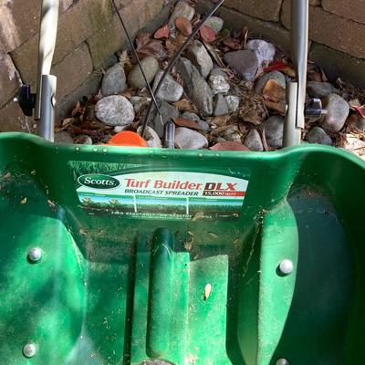 LOT 71: Garden Tools Including Pole Saw, Scotts Grass Seeder/Spreader, and Lopper