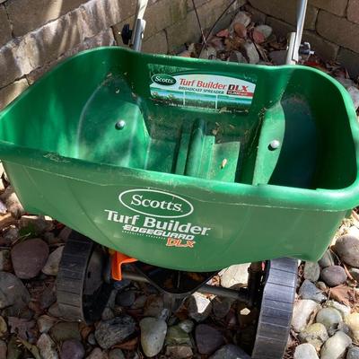 LOT 71: Garden Tools Including Pole Saw, Scotts Grass Seeder/Spreader, and Lopper