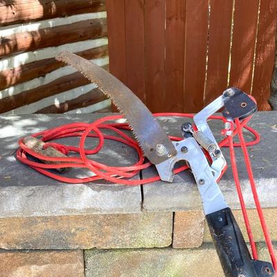 LOT 71: Garden Tools Including Pole Saw, Scotts Grass Seeder/Spreader, and Lopper