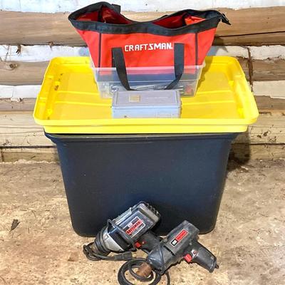 LOT 76: Craftsman Electric Drills, Tool Bag, Bits and Assorted Hand Tools