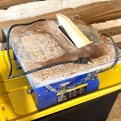 LOT 77: DEP Portable Tile Saw, Drill Master Circular Saw , Hyper Tough Jigsaw and Two (2) Hand Saws