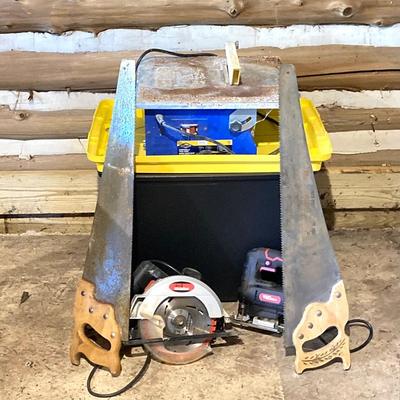 LOT 77: DEP Portable Tile Saw, Drill Master Circular Saw , Hyper Tough Jigsaw and Two (2) Hand Saws