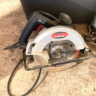 LOT 77: DEP Portable Tile Saw, Drill Master Circular Saw , Hyper Tough Jigsaw and Two (2) Hand Saws