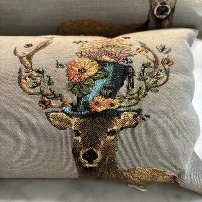 LOT 88: Dressed Stag Tapestry Pillow Covers & Accent (2) Pillows