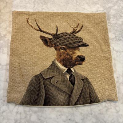 LOT 88: Dressed Stag Tapestry Pillow Covers & Accent (2) Pillows