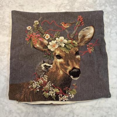 LOT 88: Dressed Stag Tapestry Pillow Covers & Accent (2) Pillows