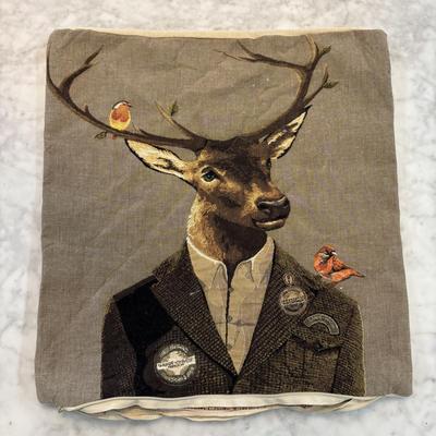 LOT 88: Dressed Stag Tapestry Pillow Covers & Accent (2) Pillows