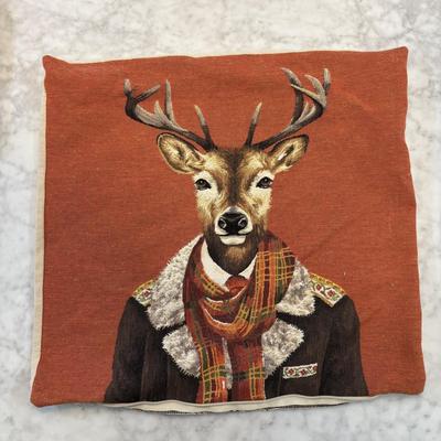 LOT 88: Dressed Stag Tapestry Pillow Covers & Accent (2) Pillows