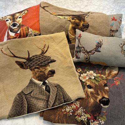 LOT 88: Dressed Stag Tapestry Pillow Covers & Accent (2) Pillows