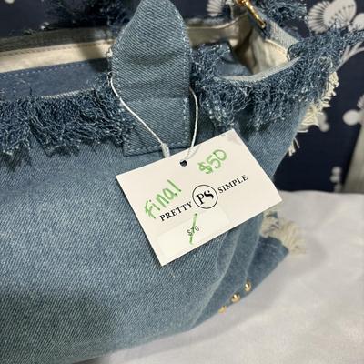 LOT 96: Pretty Simple Denim Bag with Fringes, Roostas Woven Belt with Bag and Fashion Jewelry and Accessories all with Tags,