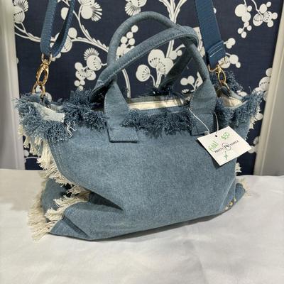 LOT 96: Pretty Simple Denim Bag with Fringes, Roostas Woven Belt with Bag and Fashion Jewelry and Accessories all with Tags,