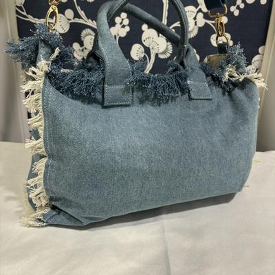 LOT 96: Pretty Simple Denim Bag with Fringes, Roostas Woven Belt with Bag and Fashion Jewelry and Accessories all with Tags,