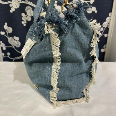 LOT 96: Pretty Simple Denim Bag with Fringes, Roostas Woven Belt with Bag and Fashion Jewelry and Accessories all with Tags,
