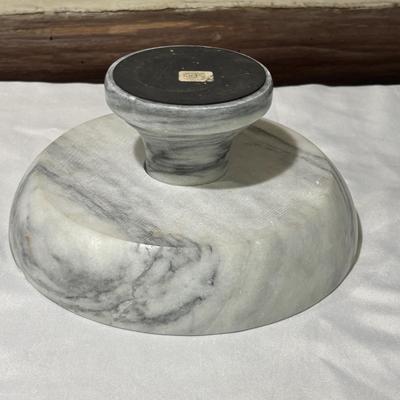 LOT 105: Four (4) Piece Ceramic Condiment / Relish Dish with Metal Rack, Crate & Barrel Marbles Compote and More
