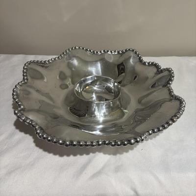LOT 106: Lenox Organics Beaded Wave Chip and Dip Set In Original Box, Brass Candlesticks Metal Bowl