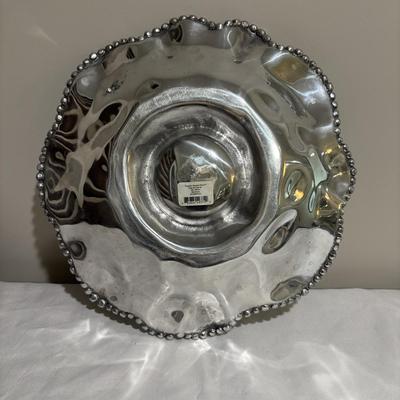 LOT 106: Lenox Organics Beaded Wave Chip and Dip Set In Original Box, Brass Candlesticks Metal Bowl